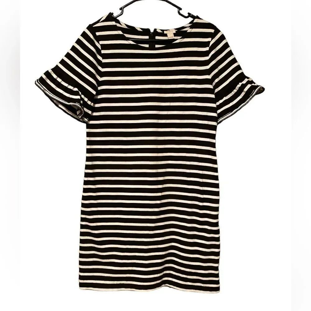 J Crew Striped Dress Size Small Black and White T Shirt Dress